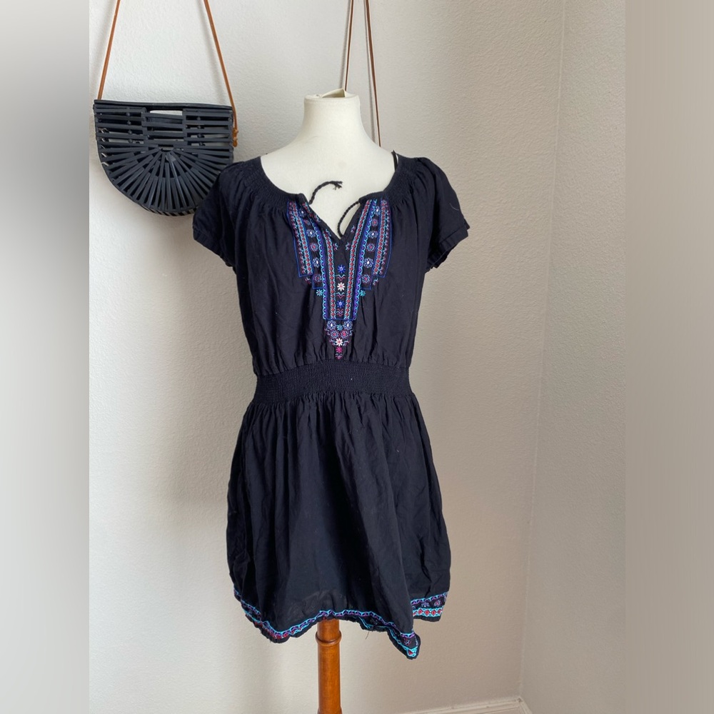 Panhandle Slim Lined Cap Sleeve Black Embroidered Dress, Size XL